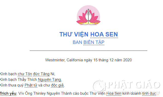 ban bien tap thu vien hoa sen bac cao buoc cua ong thinley nguyen thanh