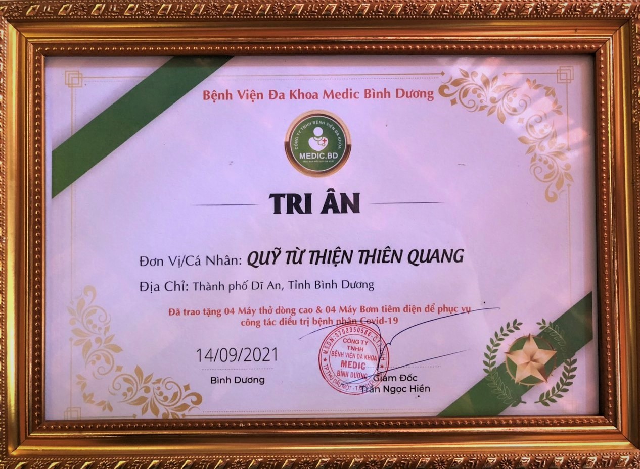 chua thien quang ho tro thiet bi y te dieu tri covid 19 den benh vien da khoa medic binh duong