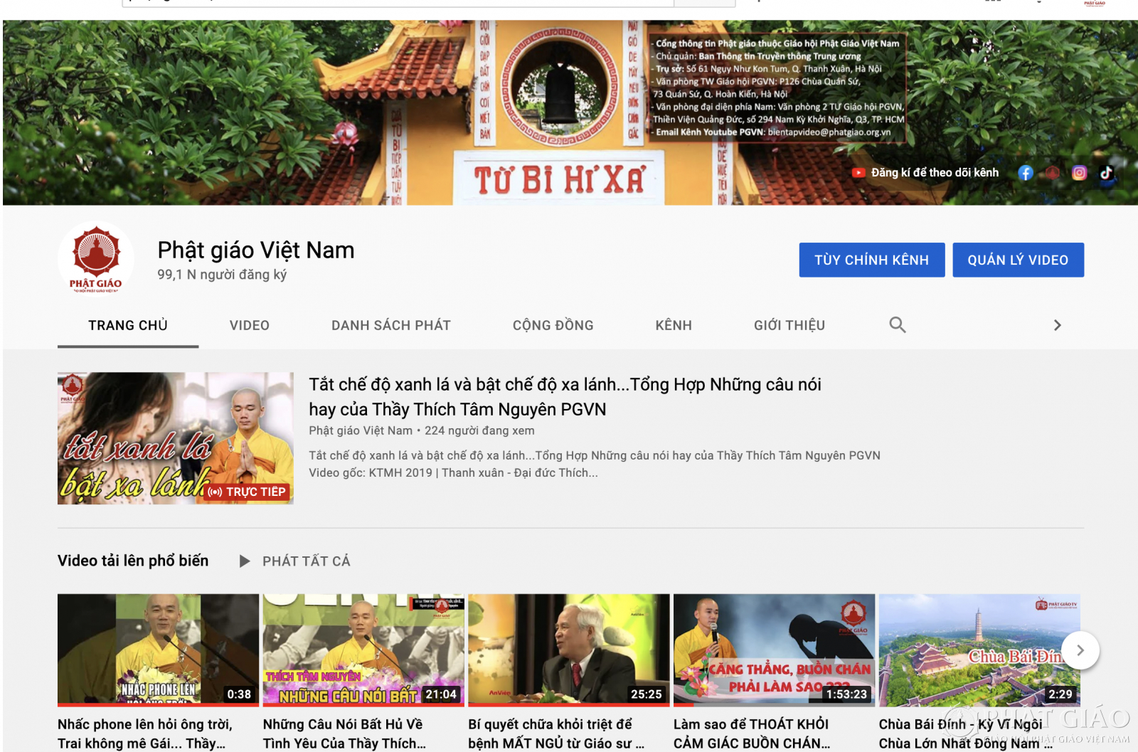 cong thong tin phat giao viet nam don nut bac tu kenh youtube