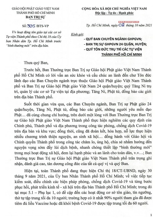 giao hoi tp hcm huong dan sinh hoat ton giao trong binh thuong moi