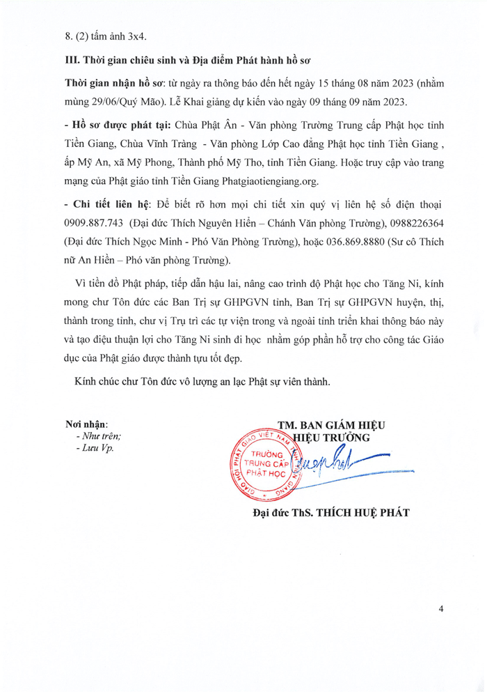 tien giang  truong trung cap phat hoc thong bao chieu sinh cac khoa nam 2023