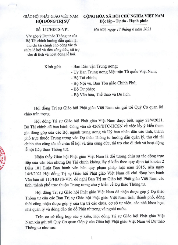 trung uong ghpgvn gop y ve du thao thong tu bo tai chinh lien quan den quan ly thu chi tien cong duc